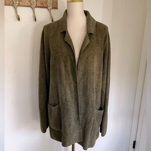 BWT Barefoot Dreams Cozy chic lite knot notch collar cardi green Sz L